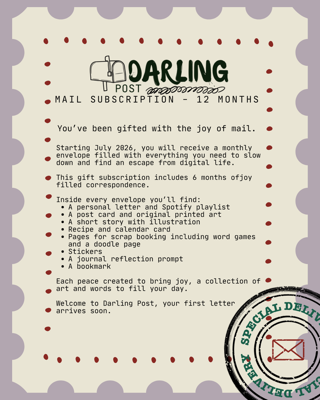 International Full Package Mail Gift Subscription - 12 Months Including Postage